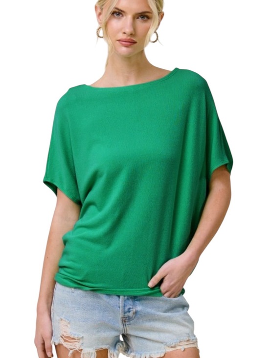 Tops - 832. Women’s Green Crepe Hacci Short Sleeve Dolman Top NEW